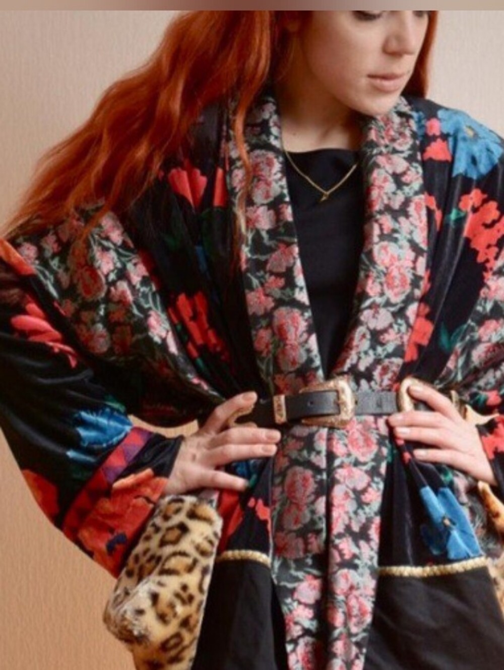 Zara Oversized Patchwork Kimono Jacket- Velvet & Faux Fur- Size M - Picture 2 of 7